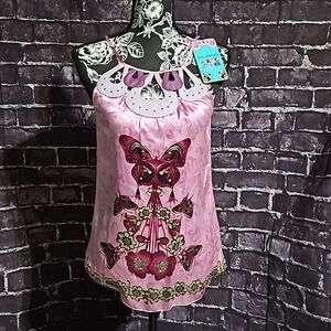 Custo Barcelona 100% silk & leather Floral Tank with embellishments NWT